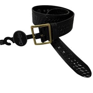 Chambers Leather Belt Mens 32 Black Baskeweave Western Cowboy Brass 1.75in NWT